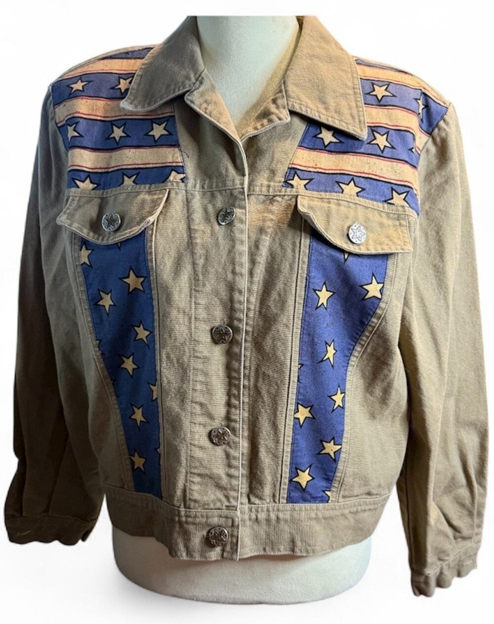 Ali Miles Vintage Western Stars Jacket, Patriotic Denim Concho Buttons, Medium